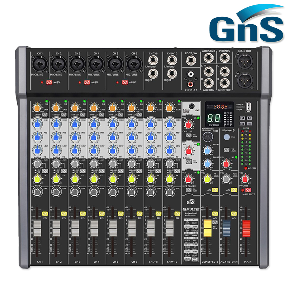 GFX12 지앤에스 12채널 오디오 믹서, USB, 블루투스, 녹음, 이펙터 내장