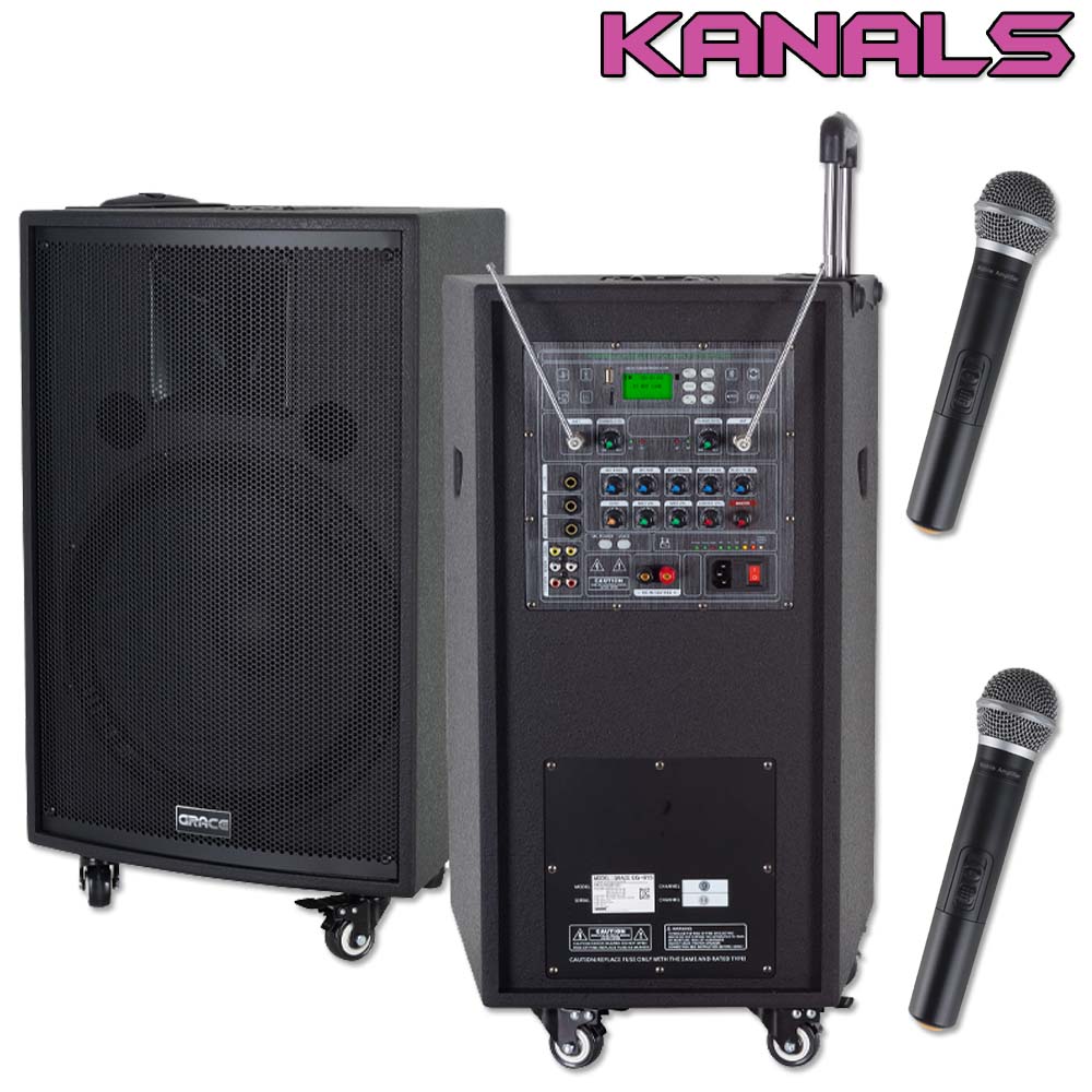 EG-615 카날스 충전식 앰프 600W, 2채널 무선 마이크, 블루투스, USB, TF CARD, 라디오, 에코, 녹음, 뮤트
